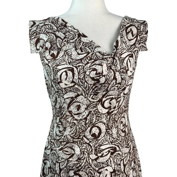 Adrianna Papell Sheath Dress Floral Print Brown & White Women's Size 6 - Picture 4 of 8